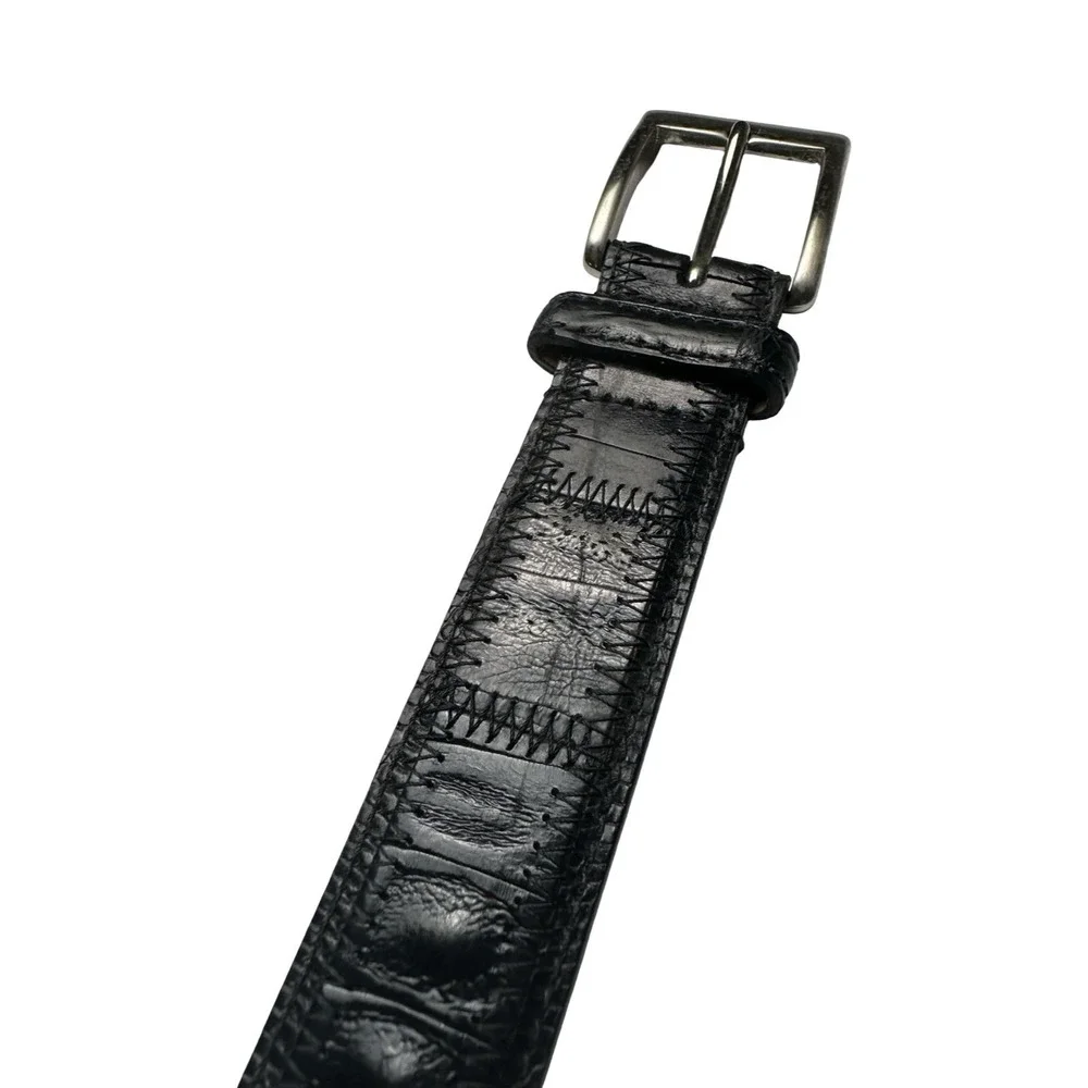 Bespoke Black Genuine Crocodile Brass Buckle Mens Belt Size 34 NWOT USA